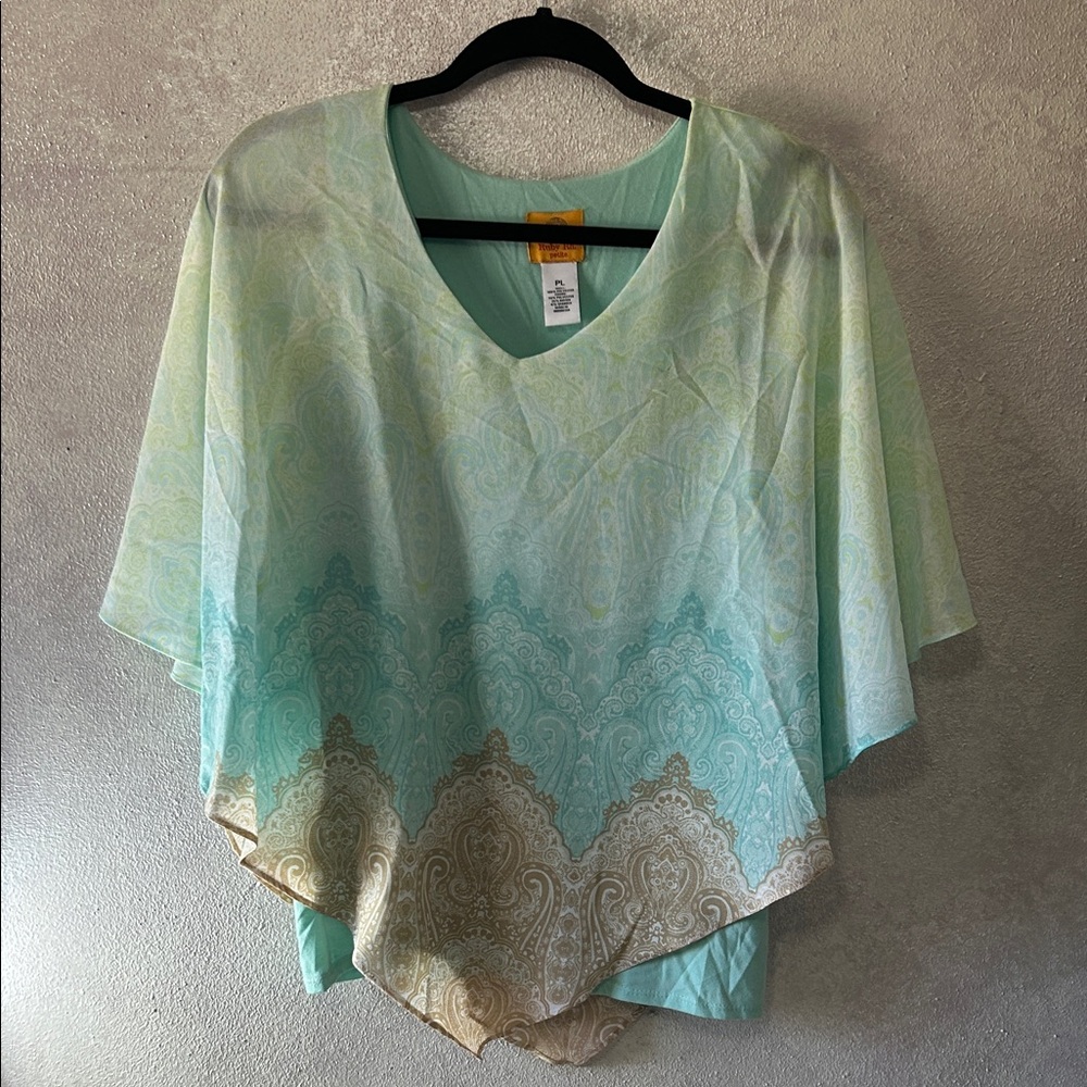 Ruby Rd. Aqua and Taupe Patterned Blouse - image 1